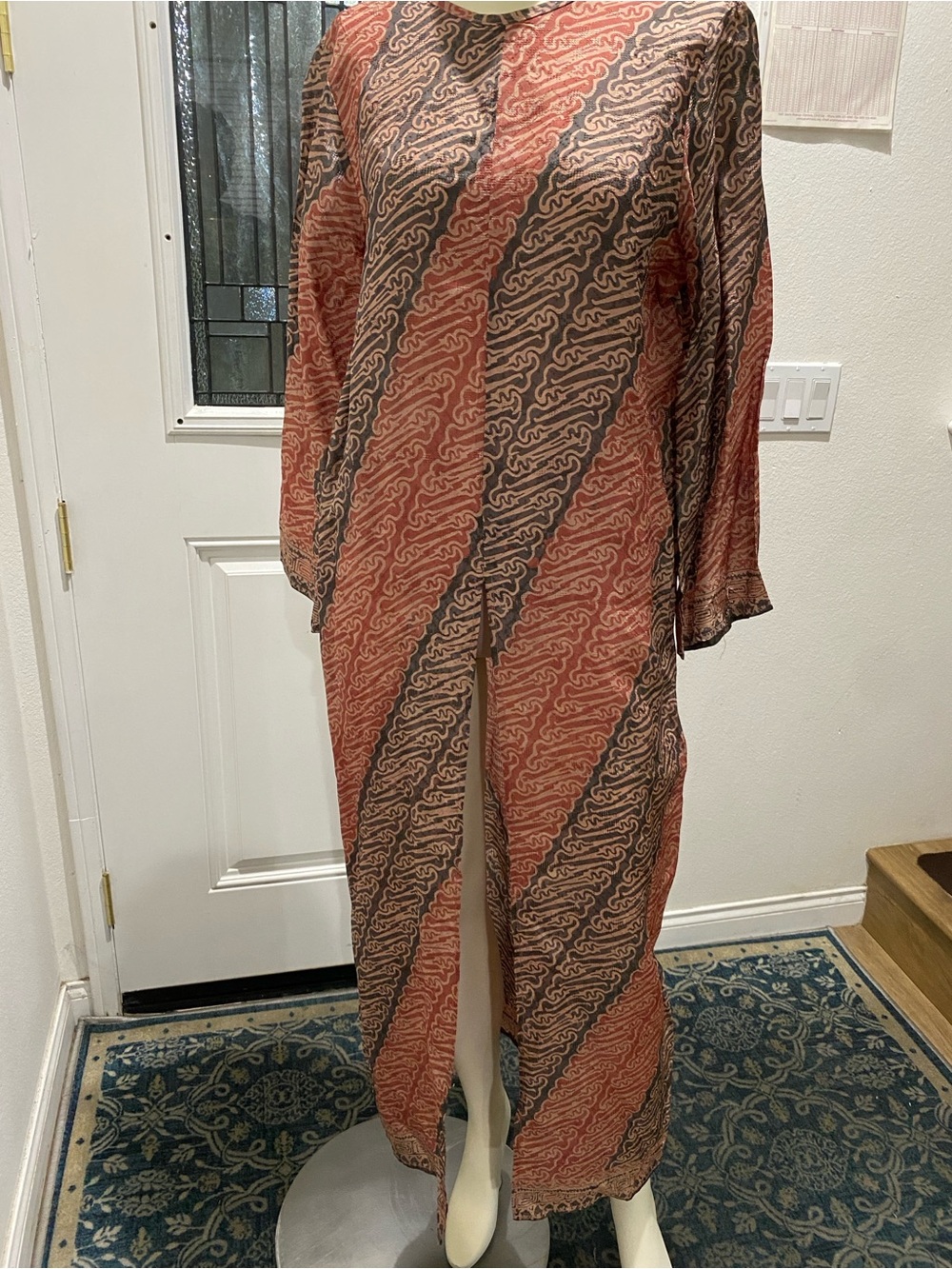 Striped Wave Print Maxi Dress - Coral and Gray